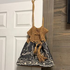 Boho Crochet and Print shoulder bag good condition
